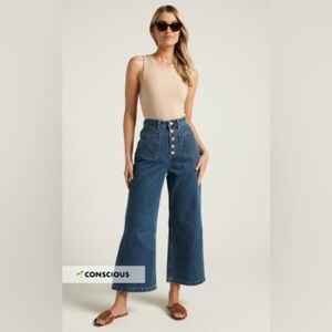 Showpo Sullivan Jeans Denim High Waisted Wide Leg in Dark Wash NWT